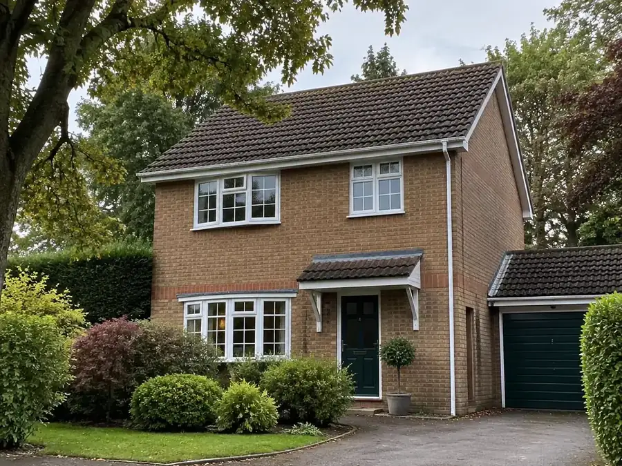 Gutters on a detached house on a tree-lined road in Longfield