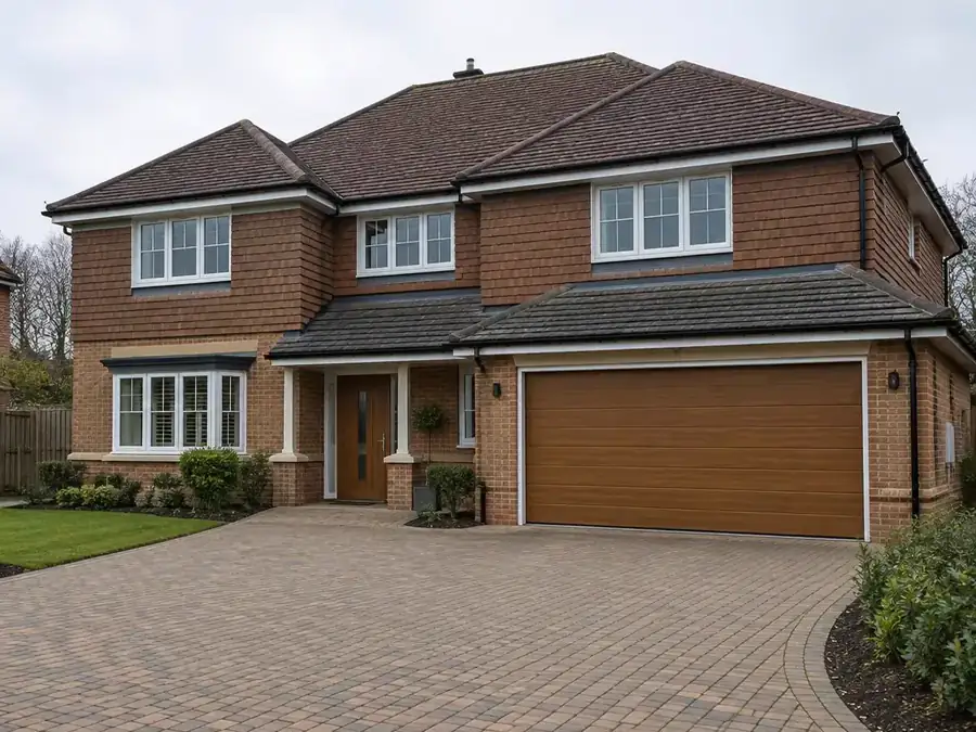 Long gutter runs on a large modern detached house in New Barn